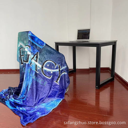 100%poliester biru membuang flanel adat dicetak selimut besar